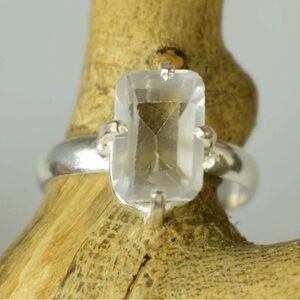 CERTIFIED NATURAL 9.20 CT White Sapphire Emerald Cut 925 Sterling Silver Ring